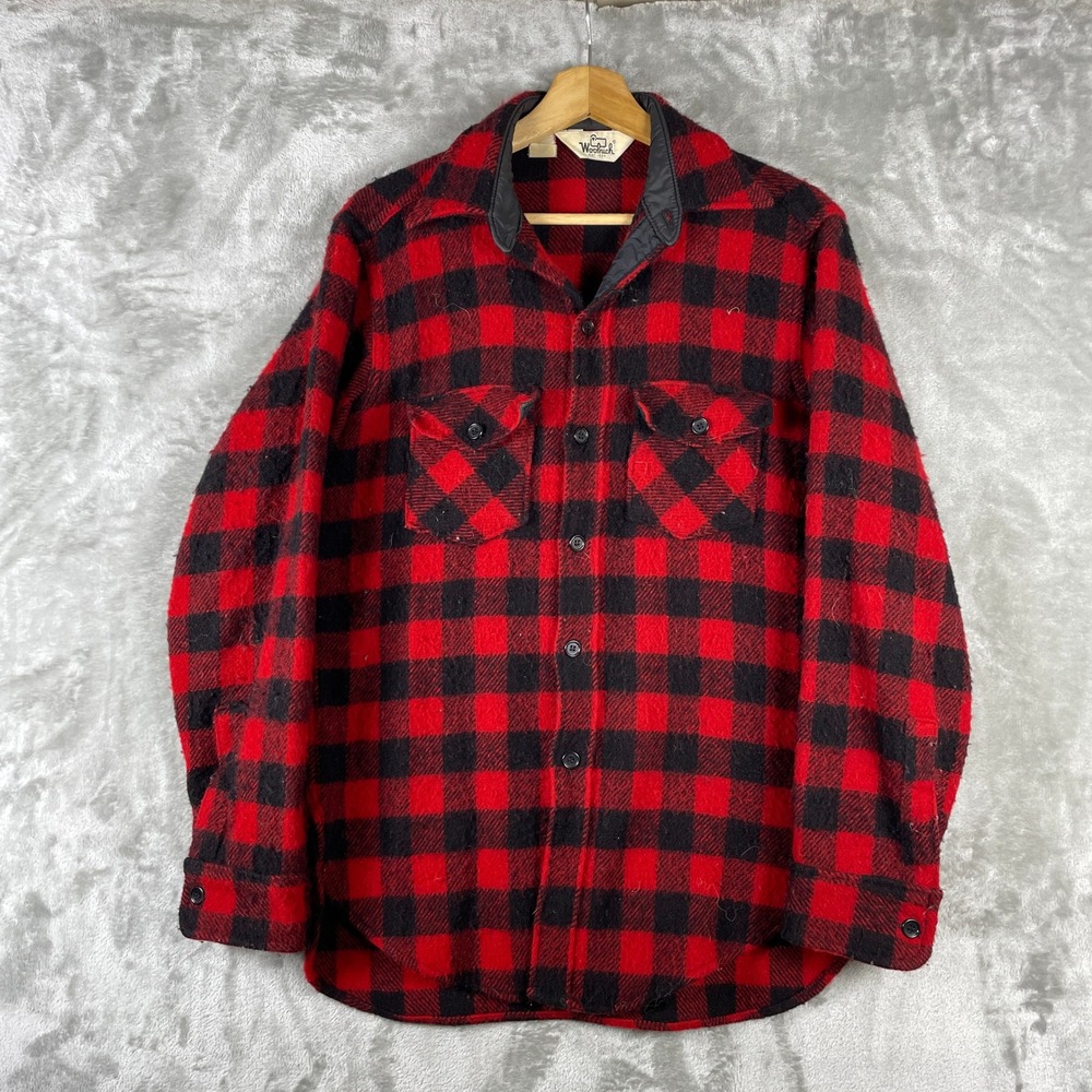 Vintage Woolrich Wool Shirt Mens Small Red Buffalo Plaid 1970s Flannel READ